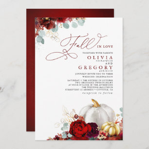 Invitation Fleurs Rouges Bourgogne Mariage de automne Or Citr