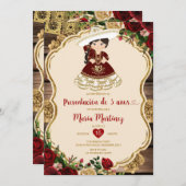 Invitation Fleurs Rouges Bourguignonnes Presentación De Tres  (Devant / Derrière)