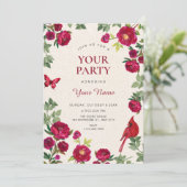 Invitation Fleurs rouges branche (Debout devant)