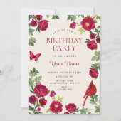 Invitation Fleurs rouges branche anniversaire (Devant)