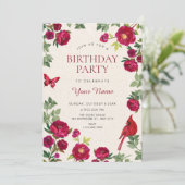 Invitation Fleurs rouges branche anniversaire (Debout devant)