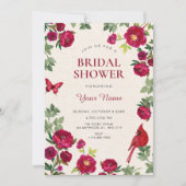 Invitation Fleurs rouges branche baby shower (Devant)