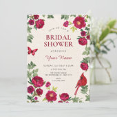 Invitation Fleurs rouges branche baby shower (Debout devant)