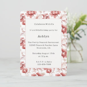 Invitation Fleurs Rouges Chic Élégantes Anniversaire