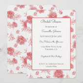 Invitation Fleurs Rouges Chic pour une Mariée (Devant / Derrière)