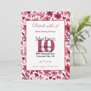 Invitation Fleurs Rouges Cœurs Anniversaire