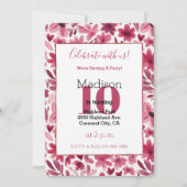 Invitation Fleurs Rouges Cœurs Anniversaire (Devant)