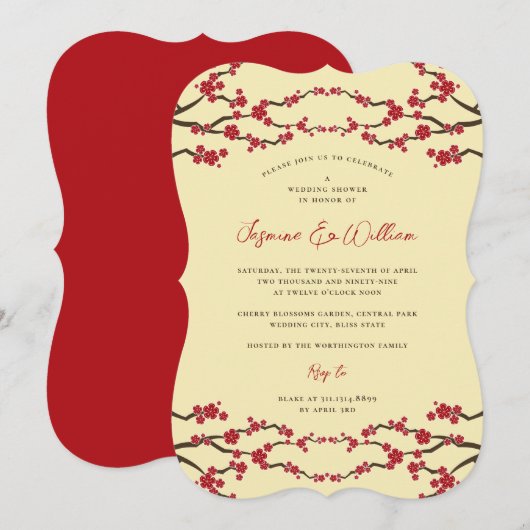 Invitation Fleurs rouges de cerisiers Sakura Wedding shower a (Devant / Derrière)