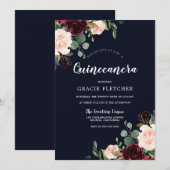 Invitation Fleurs rouges de la marine et de la Bourgogne Quin (Devant / Derrière)