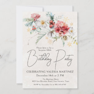 Invitation Fleurs rouges d'hiver 100e anniversaire Surprise P