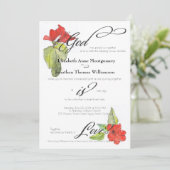 Invitation Fleurs rouges Dieu est Amour Mariage religieux (Debout devant)