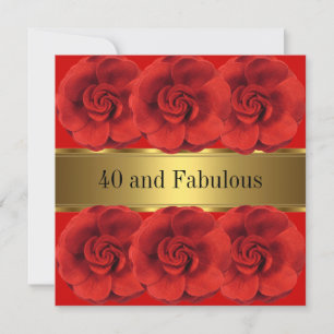 Invitation Fleurs Rouges Élégantes Or Fabuleux 40 ans