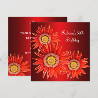 Invitation Fleurs rouges élégantes pour 50e anniversaire