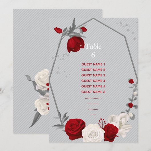 Invitation fleurs rouges et blanches assise tableau numéro du (Devant / Derrière)