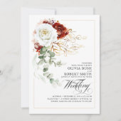 Invitation Fleurs rouges et blanches bordeaux Mariage élégant (Devant)