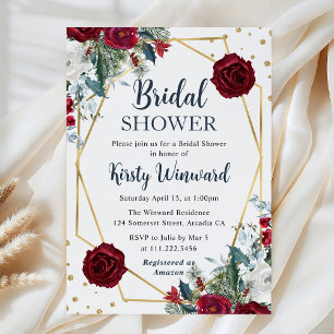 Invitation Fleurs rouges et blanches Cadre Baby Shower de mar