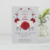 Invitation fleurs rouges et blanches couronne anniversaire (Debout devant)
