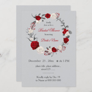 Invitation fleurs rouges et blanches couronne douche nuptiale