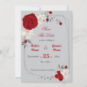 Invitation fleurs rouges et blanches géométrique enregistrer  (Devant)