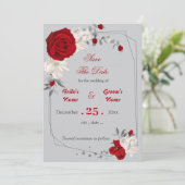 Invitation fleurs rouges et blanches géométrique enregistrer  (Debout devant)