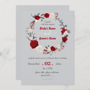 Invitation fleurs rouges et blanches mariage de couronne bota