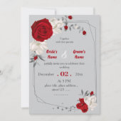 Invitation fleurs rouges et blanches mariage géométrique (Devant)