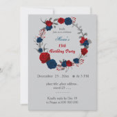 Invitation fleurs rouges et bleu marine fleur couronne annive (Devant)