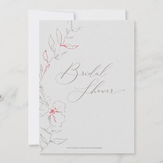 Invitation Fleurs rouges et grises élégantes et simples pour  (Dos)