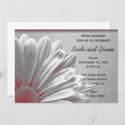 Invitation Fleurs rouges et grises Points saillants de l'enga (Devant / Derrière)