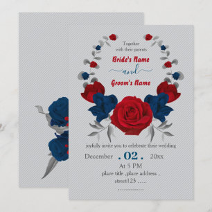 Invitation fleurs rouges et marines mariage de couronne botan