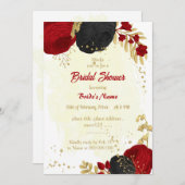 Invitation fleurs rouges et noires douche nuptiale or (Devant / Derrière)