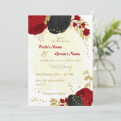 Invitation fleurs rouges et noires or mariage (Debout devant)