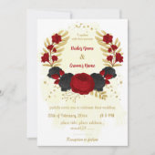 Invitation fleurs rouges et noires or mariage (Devant)