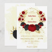 Invitation fleurs rouges et noires or mariage (Devant / Derrière)