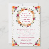 Invitation Fleurs rouges et orange Mariage de couronne (Devant)