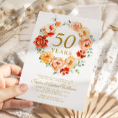 Invitation Fleurs rouges et roses 50e anniversaire