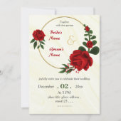 Invitation fleurs rouges feuillage or couronne (Devant)