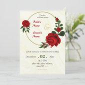 Invitation fleurs rouges feuillage or couronne (Debout devant)