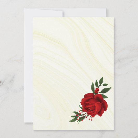 Invitation fleurs rouges feuillage or couronne mariage (Dos)