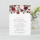 Invitation Fleurs rouges, fleurs roses, Première Communion (Debout devant)