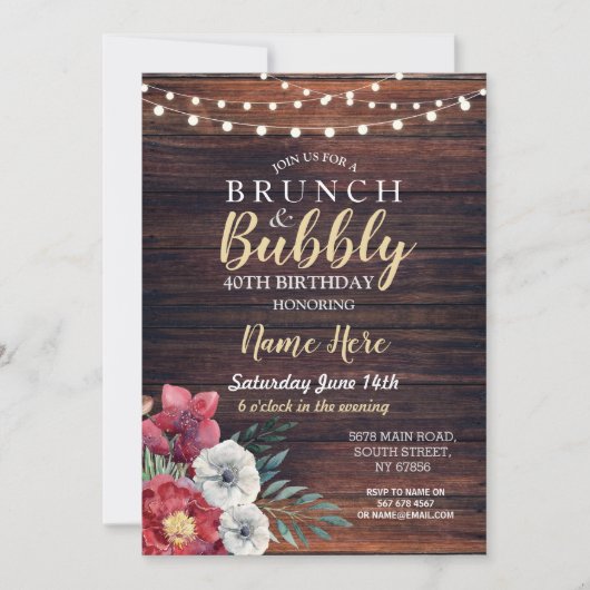 Invitation Fleurs rouges florales du bois de Brunch et de Bub (Devant)