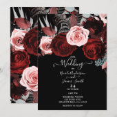 Invitation Fleurs rouges foncées et roses verdure florale mar (Devant / Derrière)