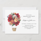 Invitation Fleurs rouges Hot Air Balloon Party de graduation (Devant)