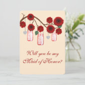 Invitation Fleurs Rouges Mason Jars Maid Of Honor Card (Debout devant)