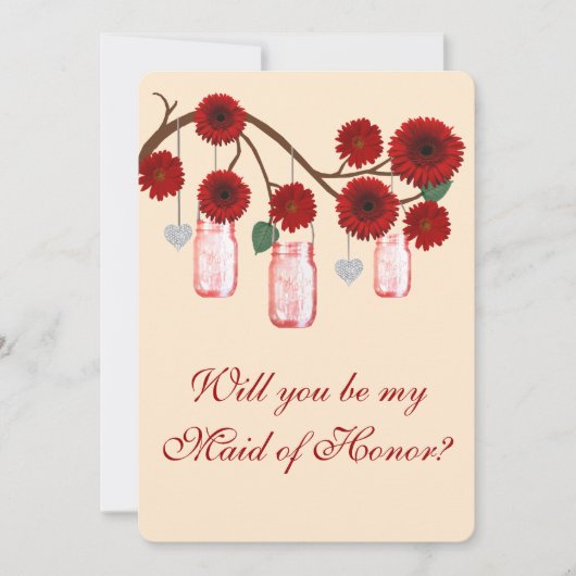 Invitation Fleurs Rouges Mason Jars Maid Of Honor Card (Devant)