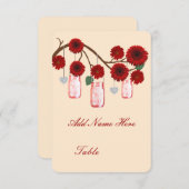Invitation Fleurs rouges Mason Jars Table Place Card (Devant / Derrière)