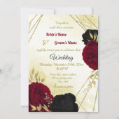 Invitation fleurs rouges noires or feuille mariage (Devant)