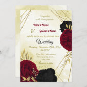 Invitation fleurs rouges noires or feuille mariage (Devant / Derrière)