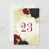 Invitation fleurs rouges noires or feuille mariage numéro de (Devant)