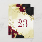 Invitation fleurs rouges noires or feuille mariage numéro de (Devant / Derrière)